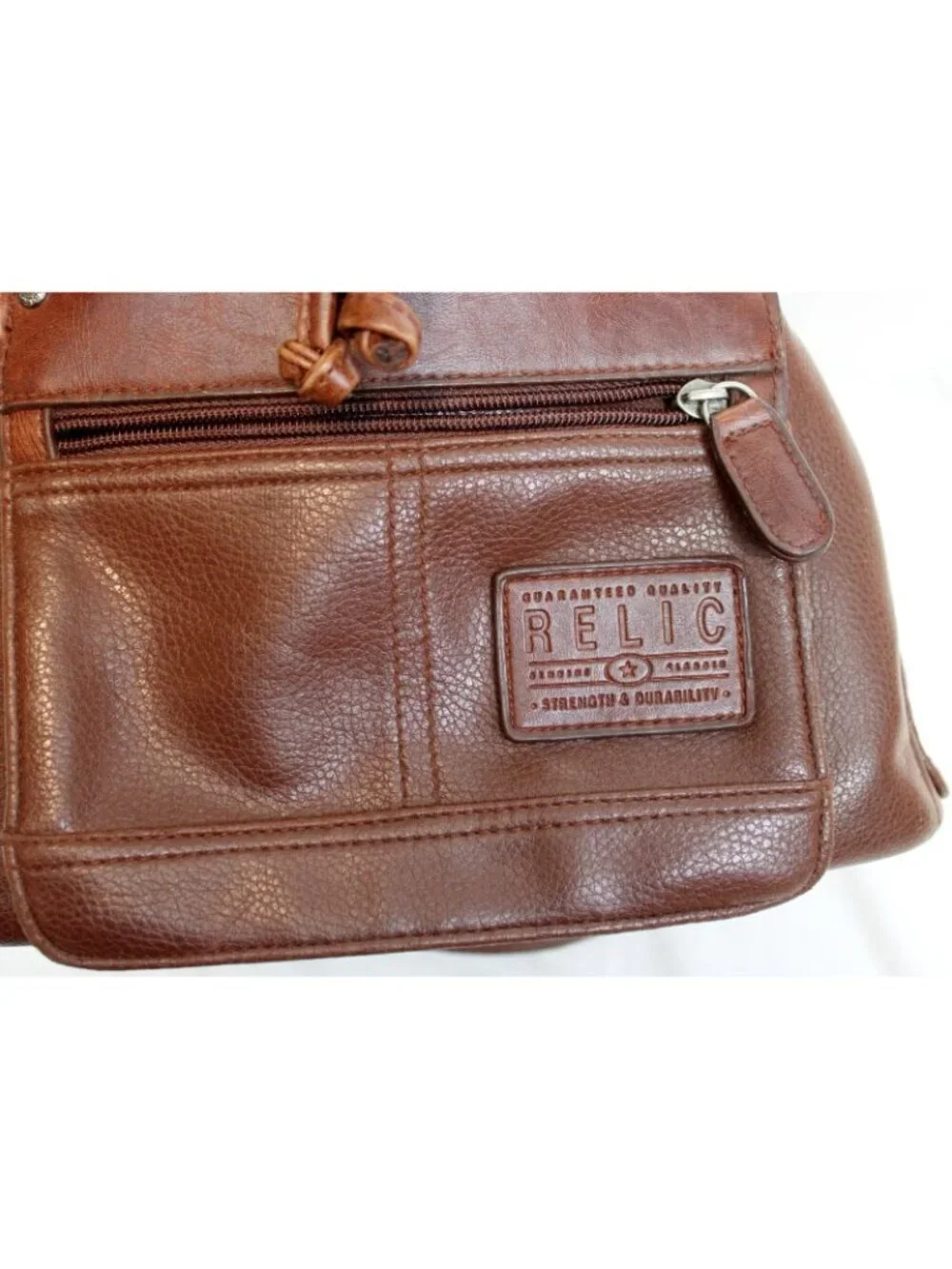 Relic Brown Leather Mini Backpack Drawstring Adjustable Straps Lined Flap Pocke